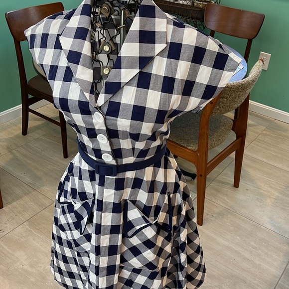 Vintage Style Navy/White Gingham Shirt Dress - Picture 11 of 11